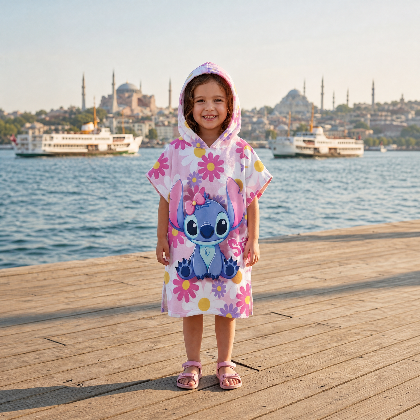 Kapüşonlu Pamuk Çocuk Plaj Pançosu