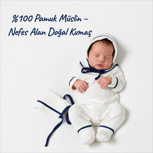 4 Kat Müslin %100 Pamuk Penye Bebek Hastane Çıkışı-Nefes Alan Doğal Kumaş