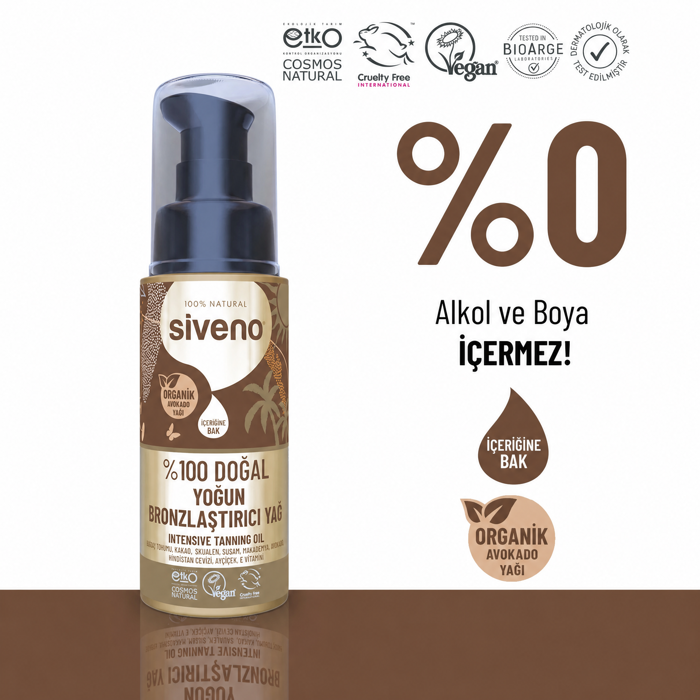 Siveno %100 Doğal Avokado Yağlı Bronzlaştırıcı 50 ml