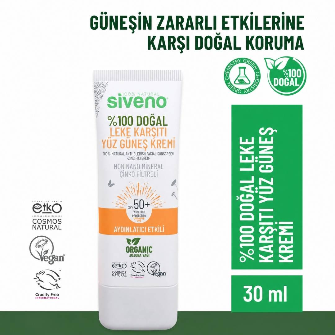 Siveno SPF 50+ %100 Doğal Yüz Güneş Kremi 30 ml