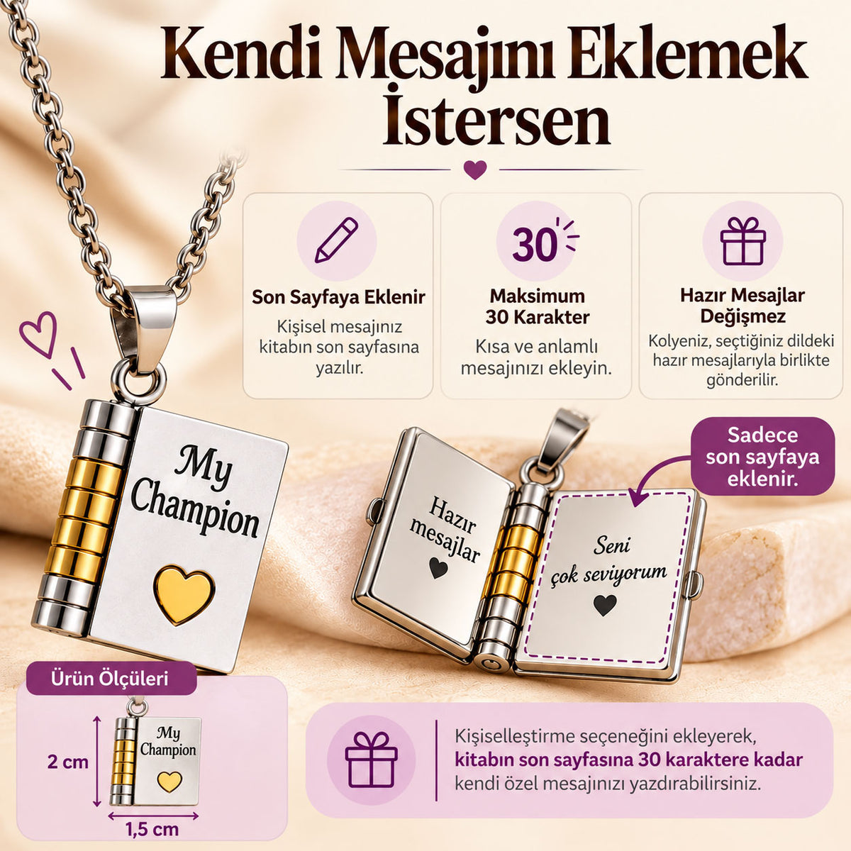 Daima Seninle – Mesajlı Kitap Kolye
