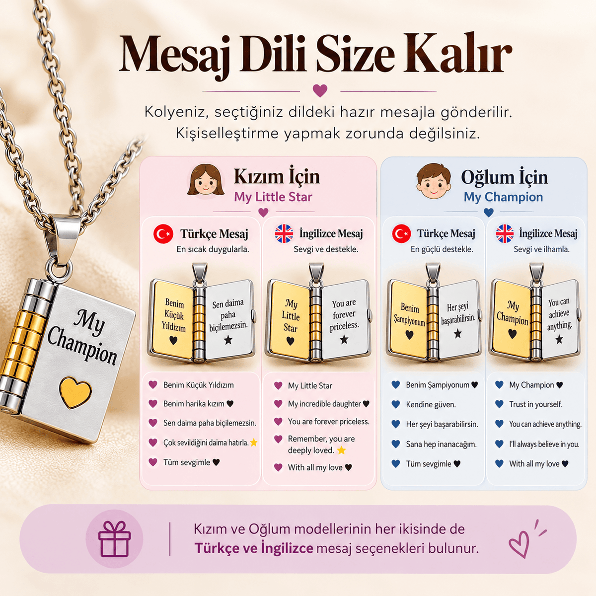Daima Seninle – Mesajlı Kitap Kolye