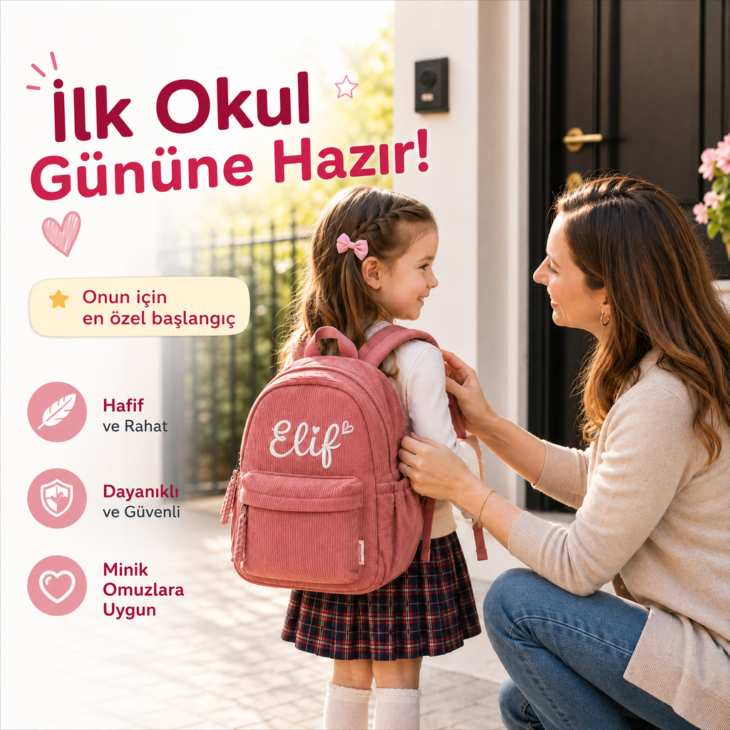 Kişiselleştirilebilir İsim İşlemeli Çocuk Sırt Çantası
