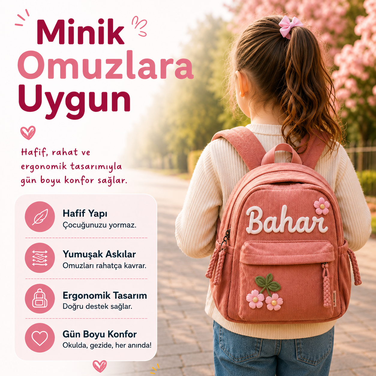 Kişiselleştirilebilir İsim İşlemeli Çocuk Sırt Çantası
