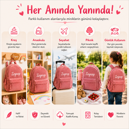 Kişiselleştirilebilir İsim İşlemeli Çocuk Sırt Çantası